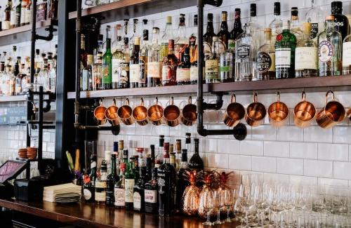 Bottles of liquor in a restaurant