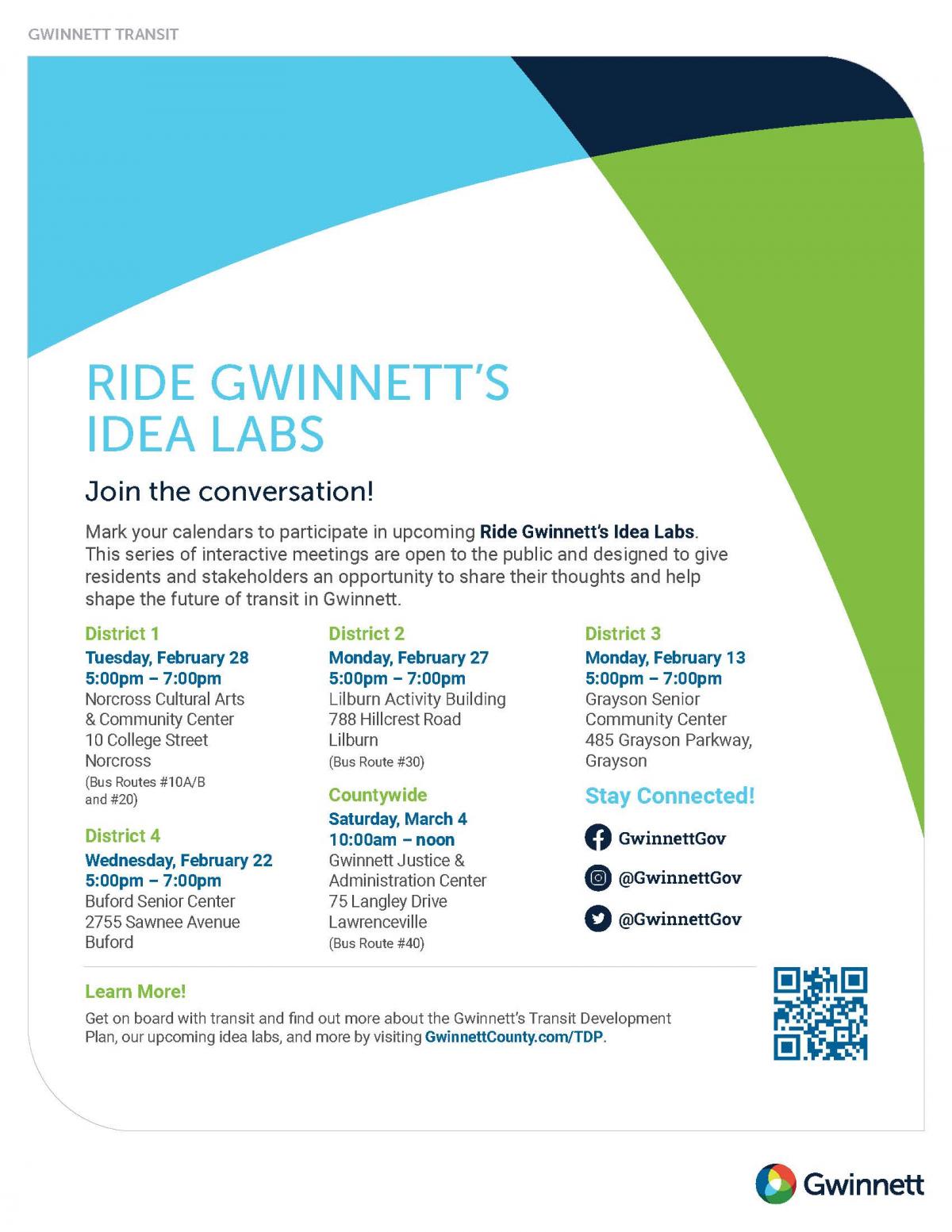 Ride Gwinnett's Idea Labs Open Houses Flyer