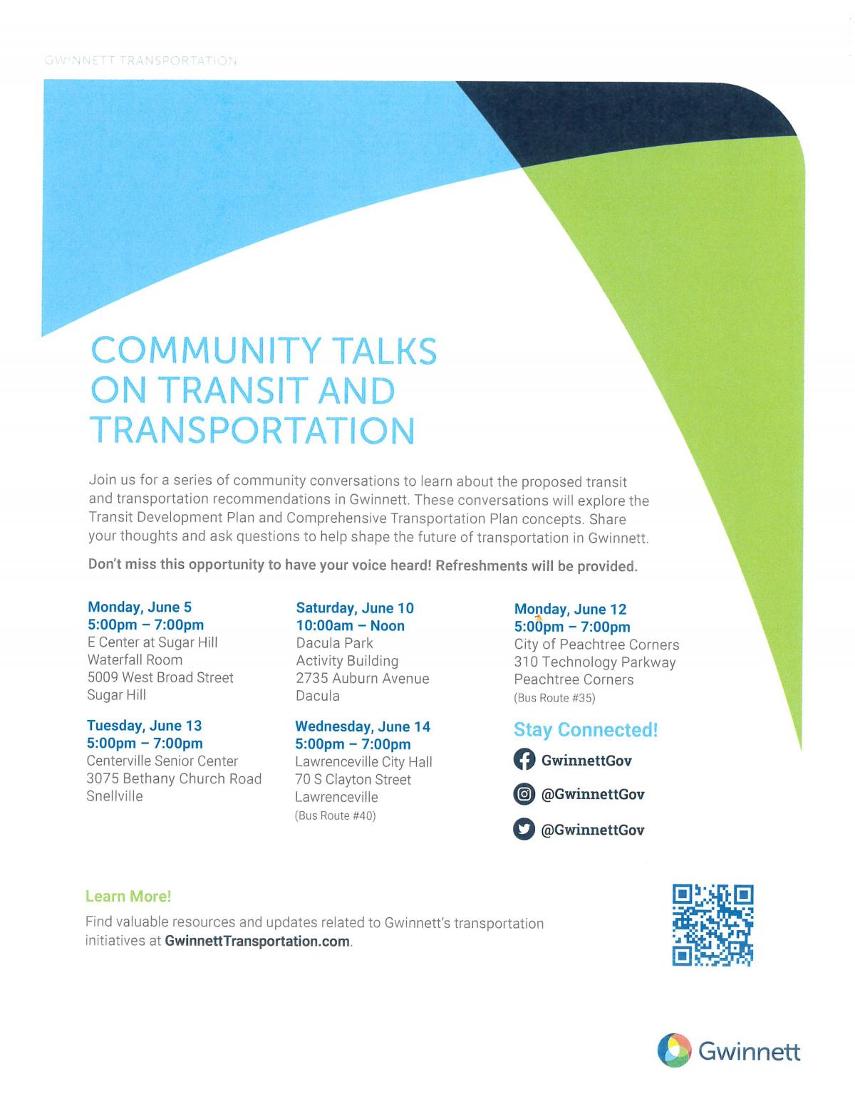 Community Talks on Transit and Transportation flyer